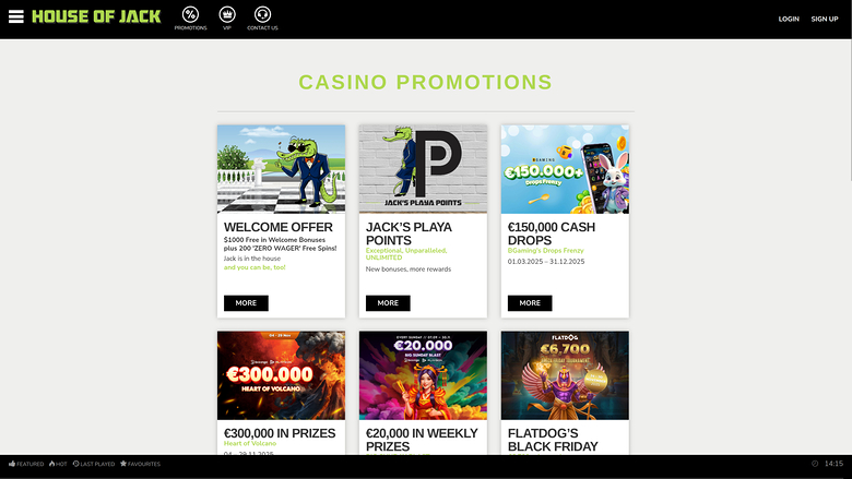 House of Jack Casino Desktop Promotions