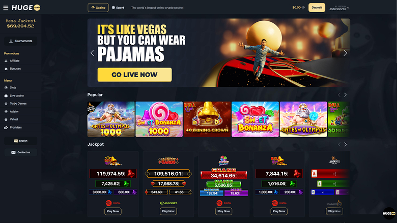 Hugewin Casino Desktop Homepage