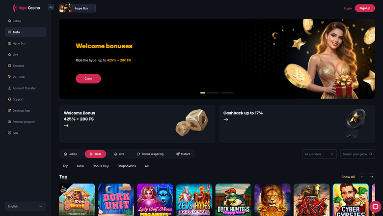 Hype Casino Games Desktop