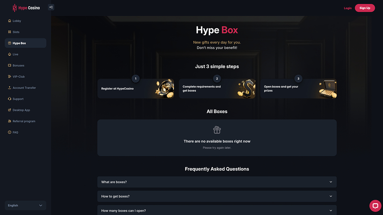 Hype Casino Hype Box Desktop