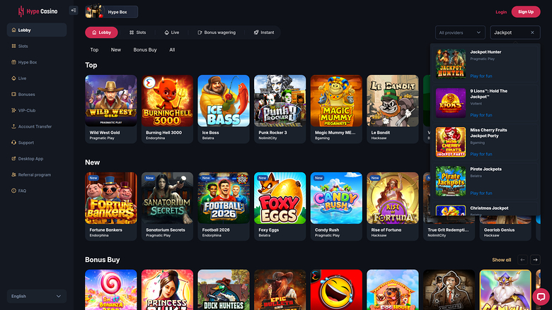 Hype Casino Jackpot Desktop