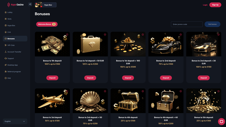 Hype Casino Promotions Desktop
