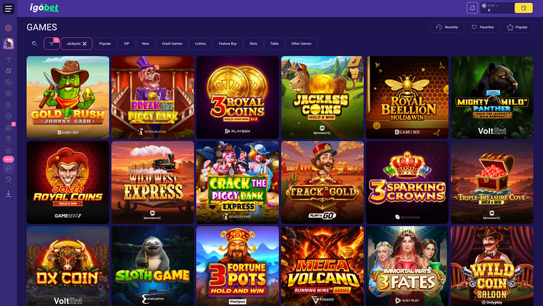 IgoBet Casino Desktop Jackpot