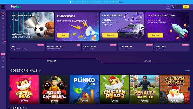 IgoBet Casino Homepage Desktop