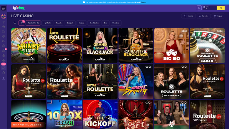 IgoBet Casino Live Dealer Desktop