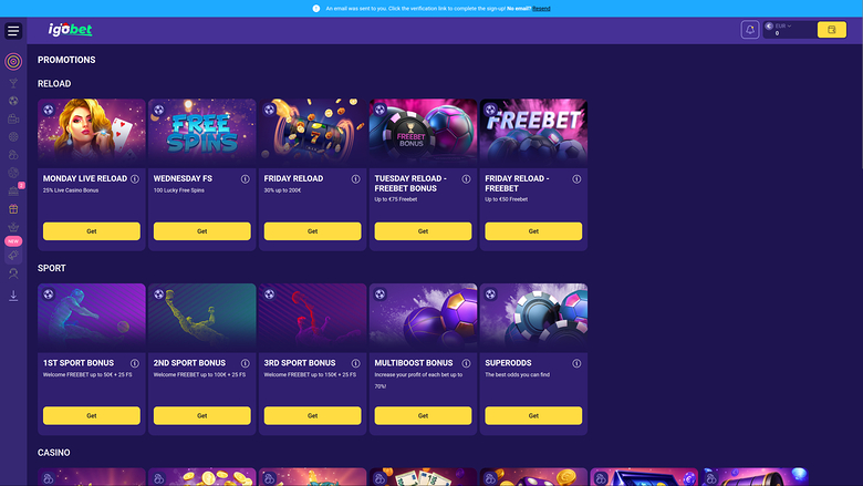 IgoBet Casino Promotions Desktop