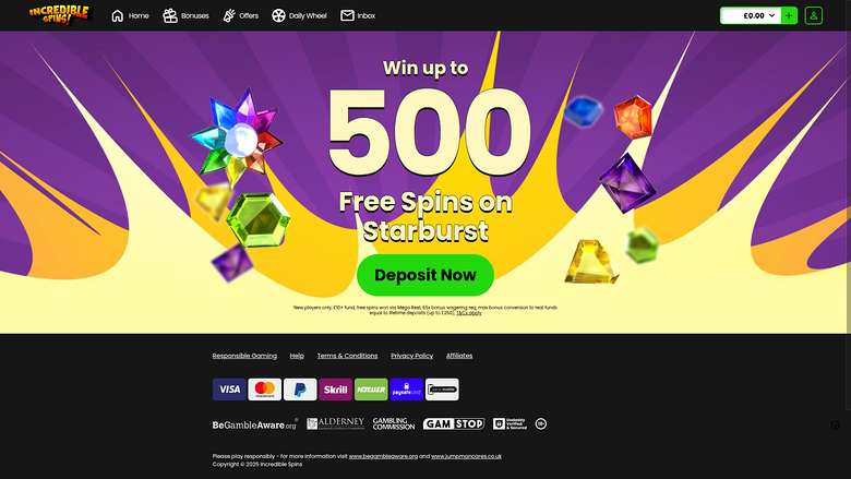 Incredible Spins Casino Desktop Homepage