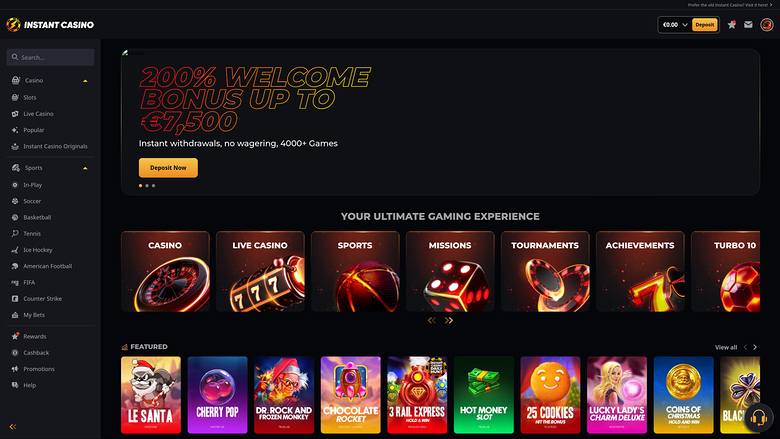 Instant Casino Desktop Homepage