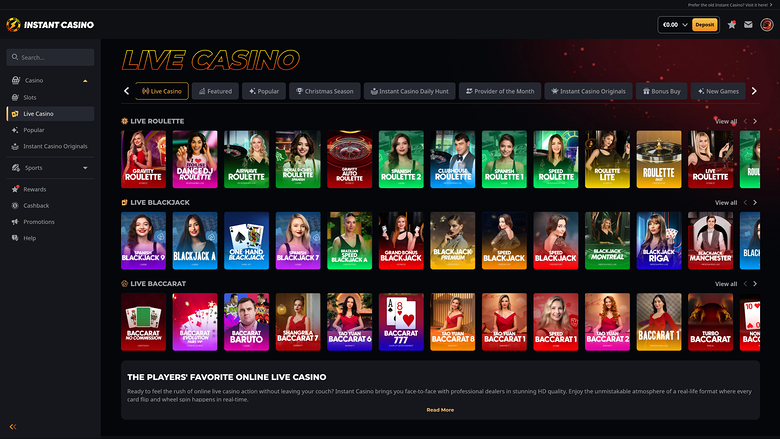 Instant Casino Desktop Live Dealer