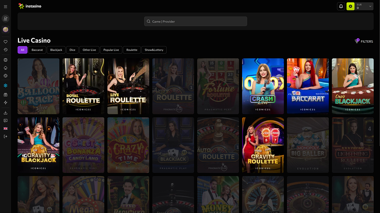 Instasino Casino Desktop Live Dealer