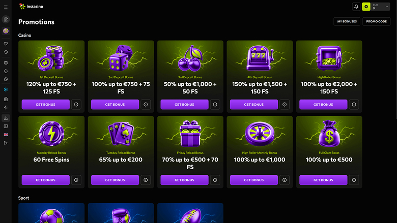 Instasino Casino Desktop Promotions