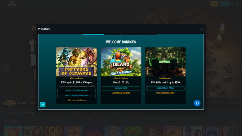 Island Reels Casino Desktop Promotions