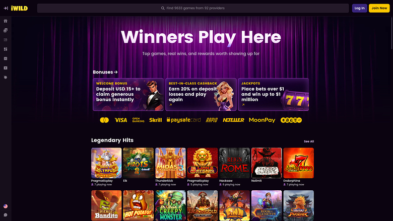 iWild Casino Desktop Homepage