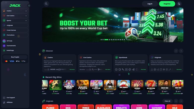 Jack Casino Desktop Homepage