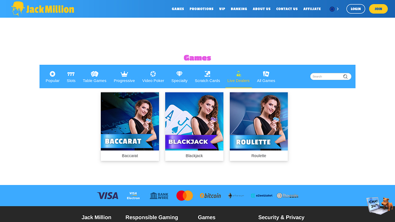 Jackmilion Casino Desktop Live Dealer
