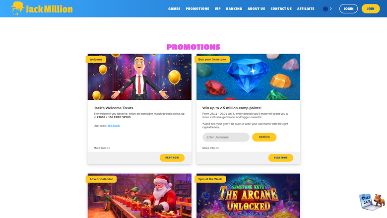 Jackmilion Casino Desktop Promotions