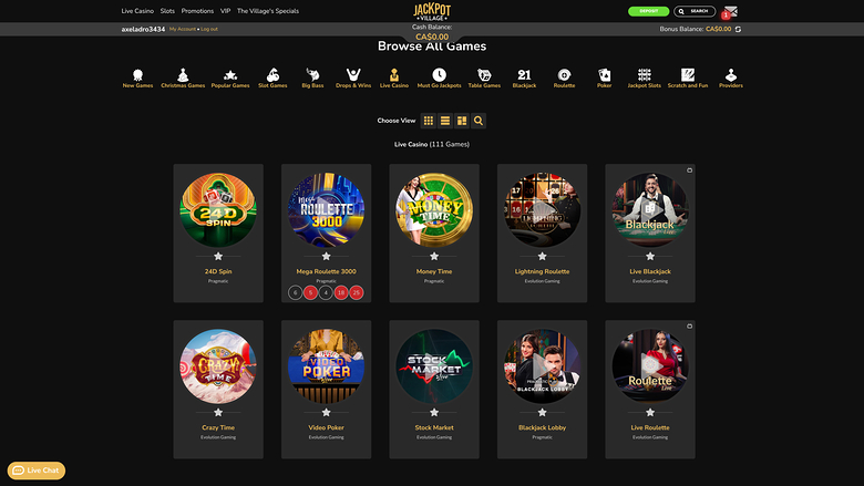Jackpot Village Casino Desktop Live Dealer 