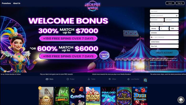 Jackpot Wheel Casino Desktop Homepage