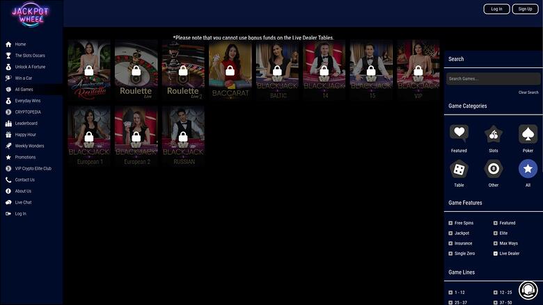 Jackpot Wheel Casino Desktop Live Dealer