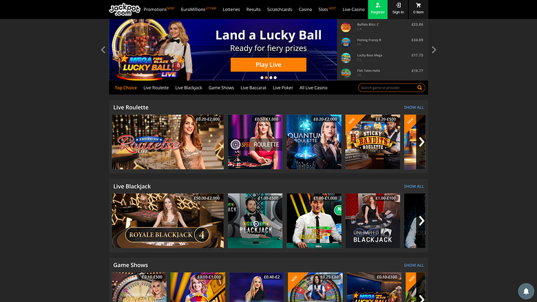 Jackpot.com Casino Live Dealer Desktop