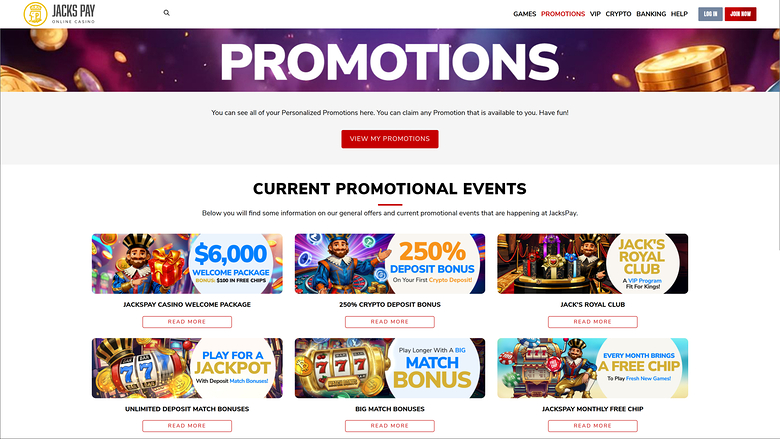 JacksPay Casino Desktop Promotions