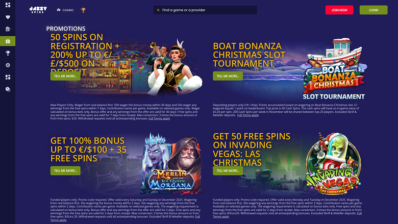 Jazzy Spins Casino Desktop Promotions