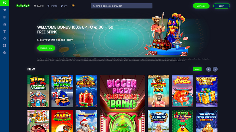 Jeffbet Casino Homepage Desktop