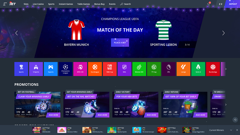Jet Casino Sports Desktop