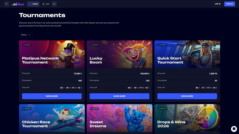 Jet4bet Casino Desktop Tournaments