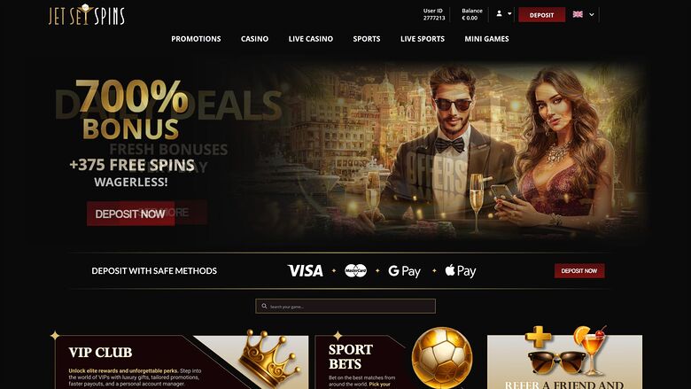 JetSetSpins Casino Desktop Homepage