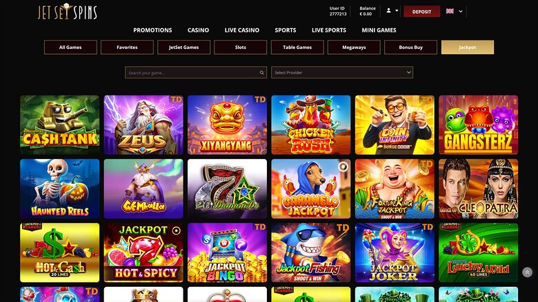 JetSetSpins Casino Desktop Jackpot