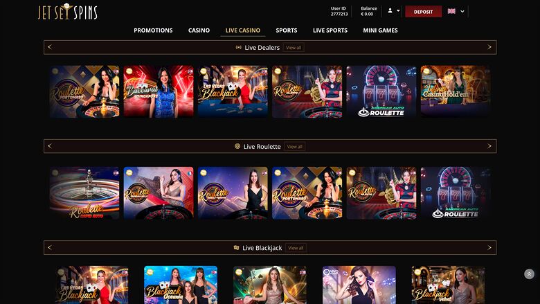 JetSetSpins Casino Desktop Live Dealer
