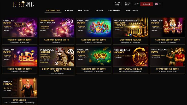 JetSetSpins Casino Desktop Promotions