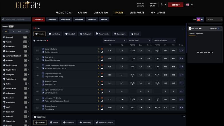 JetSetSpins Casino Desktop Sports