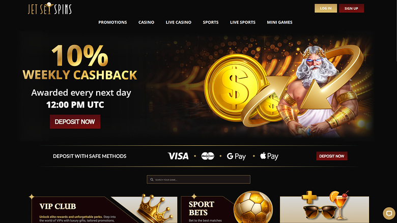 JetSetSpins Casino Desktop Homepage