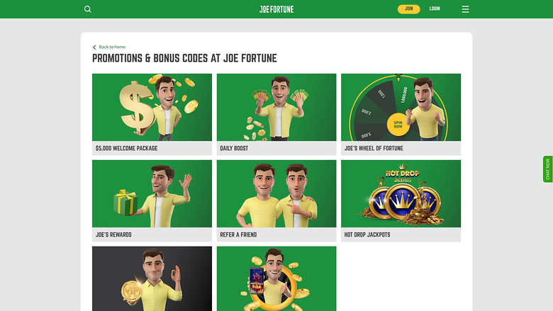 Joe Fortune Casino Promotions Desktop