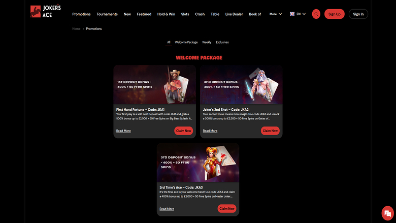 Promotions screenshot of Joker's Ace Casino for Desktop