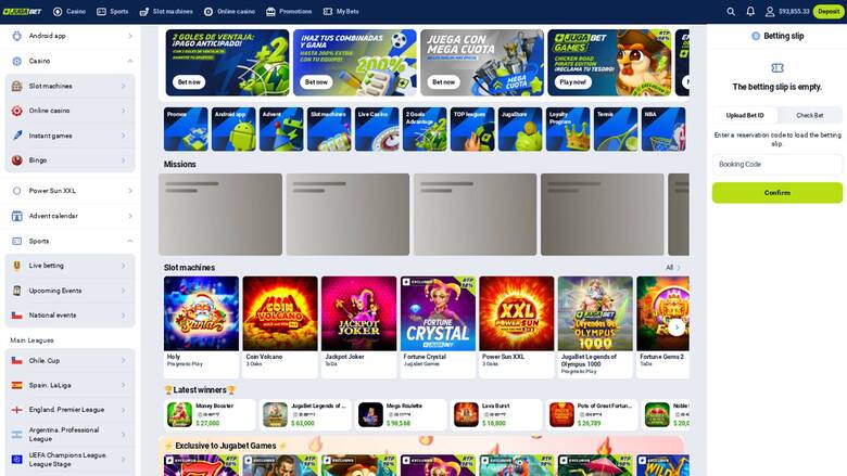 Homepage screenshot of Jugabet Casino