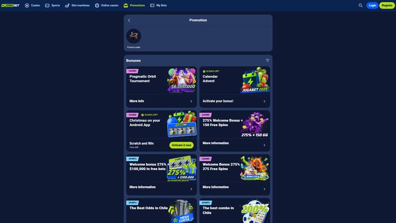 Promotions page screenshot of Jugabet Casino