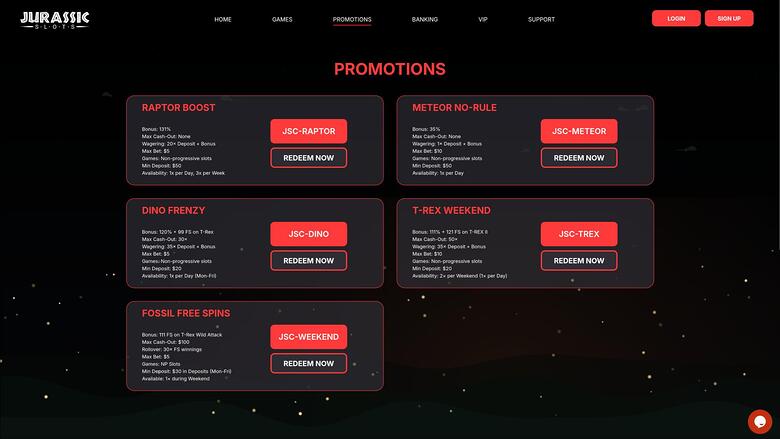 Jurassic Slots Casino promotions page
