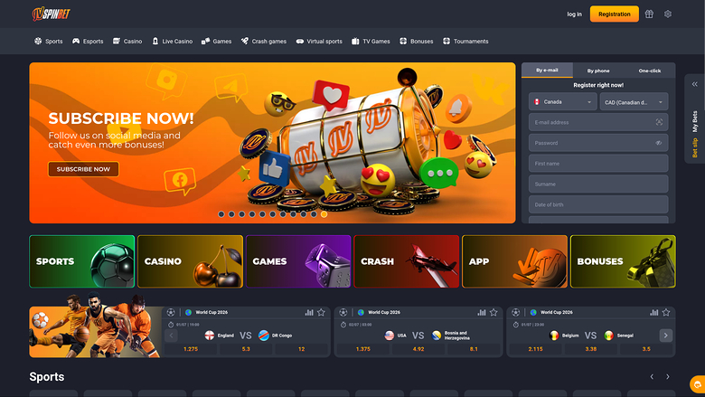 JVSPINBET Casino Desktop Homepage