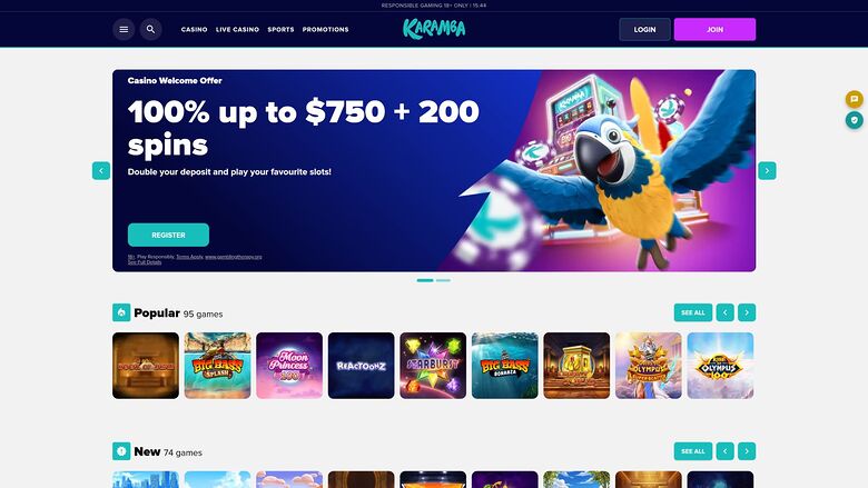 Karamba Casino Desktop Homepage