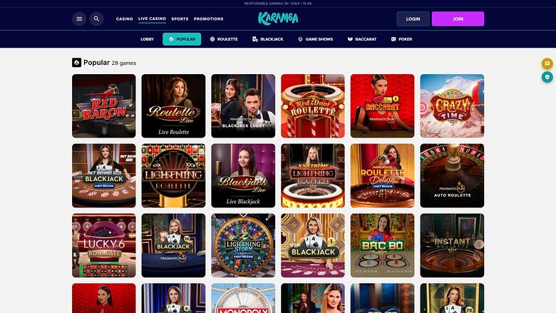 Karamba Casino Desktop Live Dealer