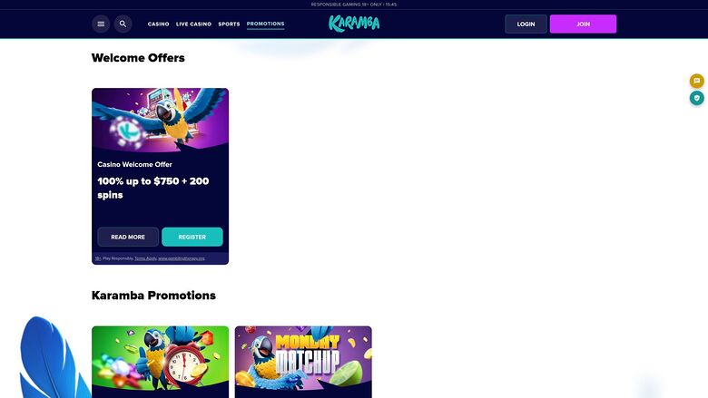 Karamba Casino Desktop Promotions