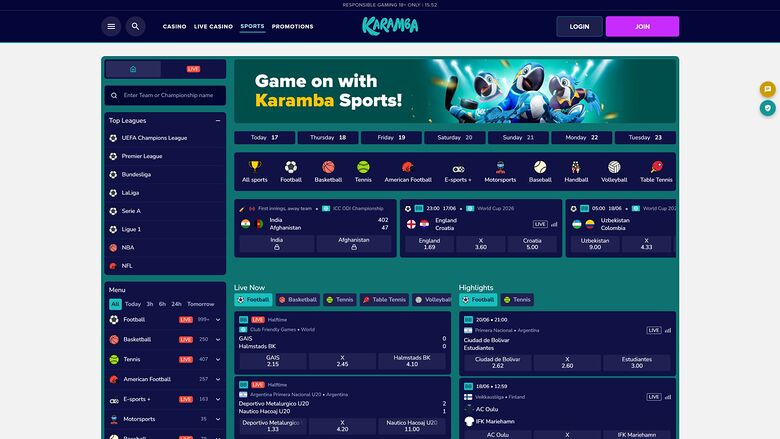 Karamba Casino Desktop Sports