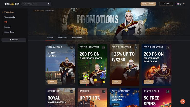 King Billy Casino Promotions Desktop