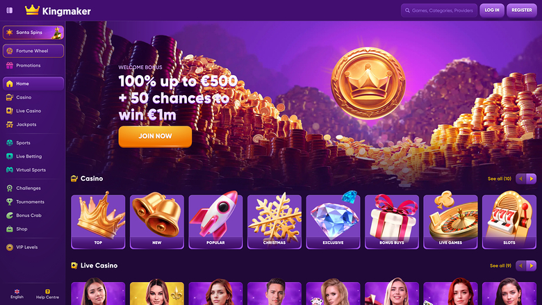 Kingmaker Casino Desktop Homepage