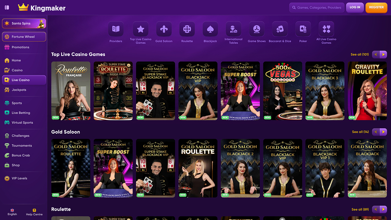 Kingmaker Casino Desktop Live Dealer