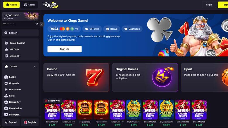 Kings Game Casino homepage