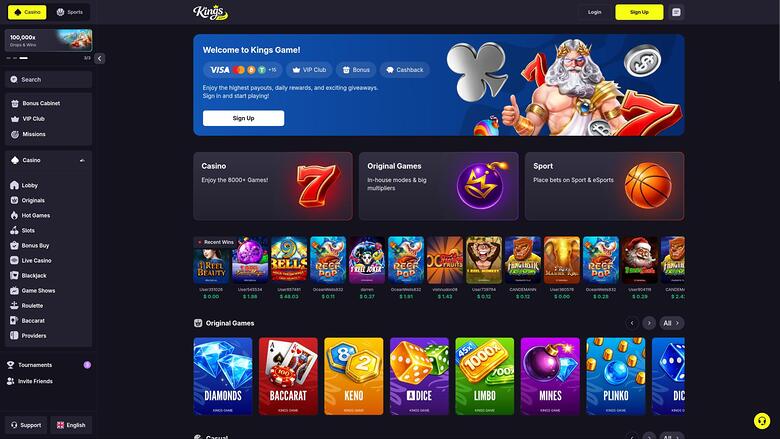 Kings Game Casino homepage
